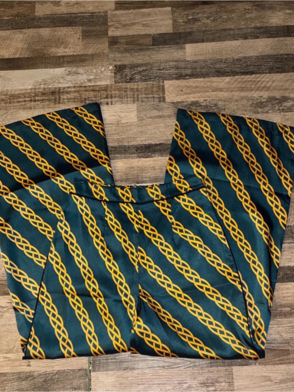 Forever 21 Teal Wide-Leg Pants with Yellow Chain Print